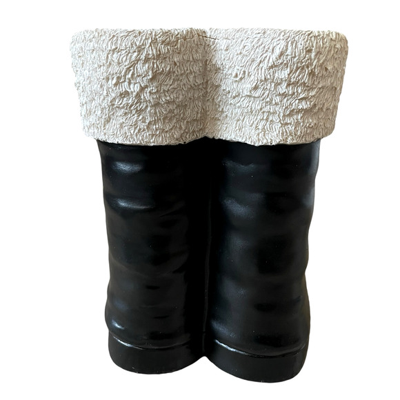 Santa Boots MERRY CHRISTMAS Container Planter Holiday Black Gold White Holiday - Picture 13 of 16